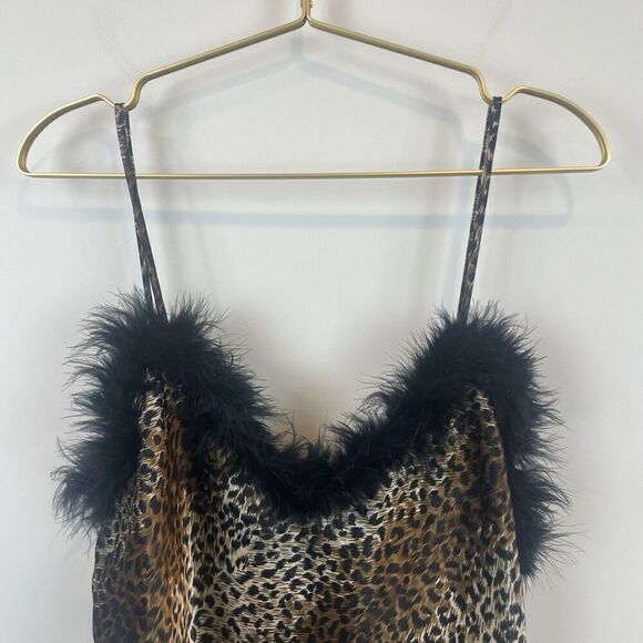 90's Style Cinema Etoile Cheetah Print Feather Boa Trim Satin Nightgown XL/XXL - Picture 4 of 7